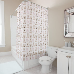We Can Bearly Wait Teddy Bear Pink Baby Shower Curtain