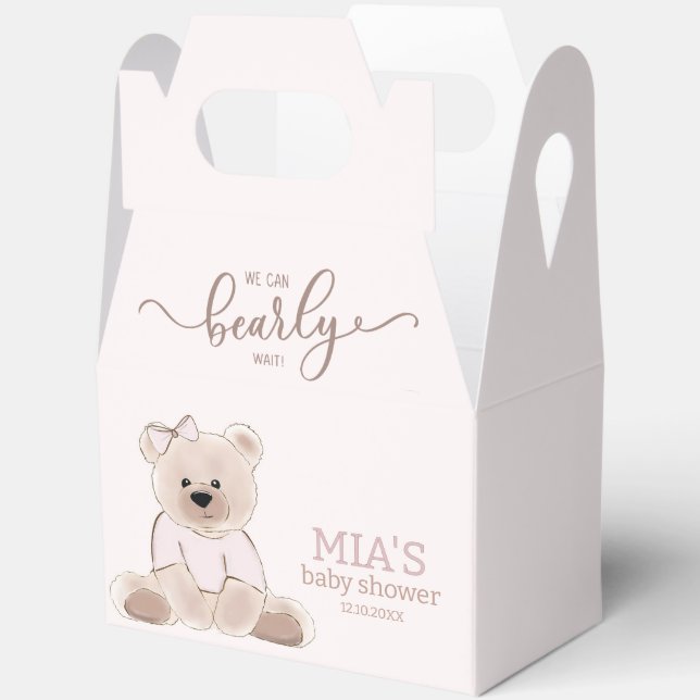 We Can Bearly Wait Teddy Bear Pink Baby Shower Favour Box (Open)