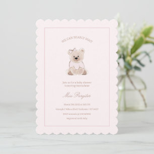 We Can Bearly Wait Teddy Bear Pink Baby Shower Invitation