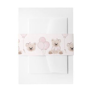 We Can Bearly Wait Teddy Bear Pink Baby Shower Invitation Belly Band
