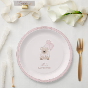 We Can Bearly Wait Teddy Bear Pink Baby Shower Paper Plate