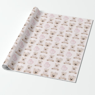 We Can Bearly Wait Teddy Bear Pink Baby Shower Wrapping Paper