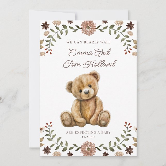 We Can Bearly Wait Teddy Bear Pregnancy Announcement (Front)
