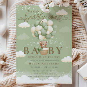 We can Bearly Wait Teddy Bear Sage Baby Shower Invitation