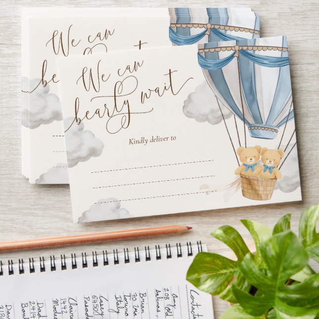 We Can Bearly Wait Teddy Bear Twins Baby Shower Envelope (Stacked)