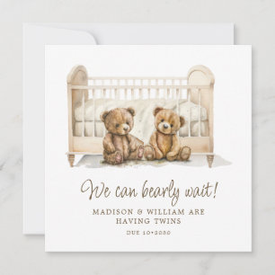 We Can Bearly Wait Teddy Bear Twins Pregnancy Invitation