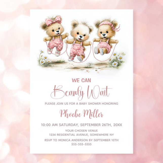 We Can Bearly Wait Teddy Bears with Jump Ropes Invitation (Creator Uploaded)