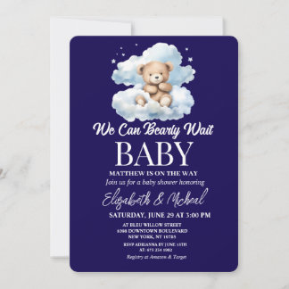 We Can Bearly Wait Theme Baby Shower Invitation