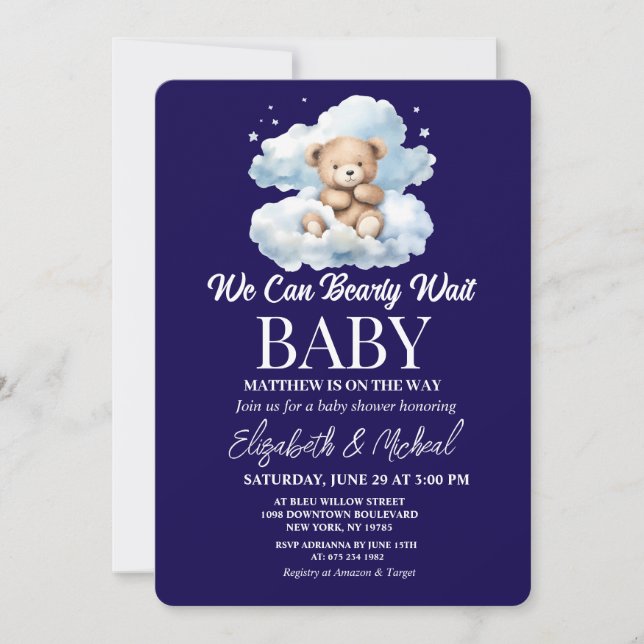 We Can Bearly Wait Theme Baby Shower Invitation (Front)