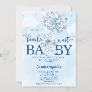 We can bearly wait Toile Baby Shower Boy Invitation