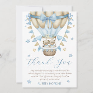 We Can Bearly Wait Twin Boy Baby Shower Thank You Card