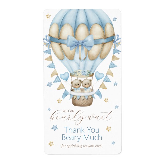 We Can Bearly Wait Twin Boy Sprinkle Thank You (Front)