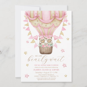 We Can Bearly Wait Twin Girl Baby Shower Invitation