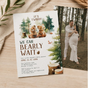 We Can Bearly Wait Twins Baby Shower Invitation