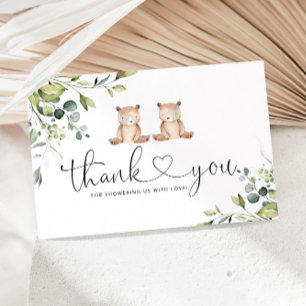 We can bearly wait Twins baby shower thank you Card
