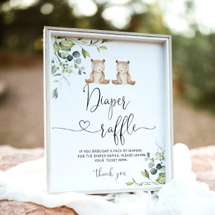 We can bearly wait twins diaper raffle  poster