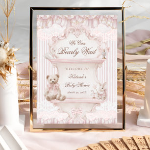 We Can Bearly Wait Vintage Baby Shower Welcome Poster