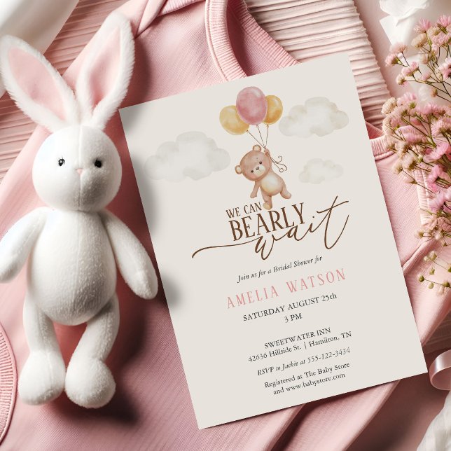 We Can Bearly Wait Watercolor Baby Girl Shower  Invitation (We Can Bearly Wait Watercolor Baby Girl Shower Invitation)