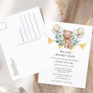 We Can Bearly Wait Watercolor Baby Shower Invitation Postcard