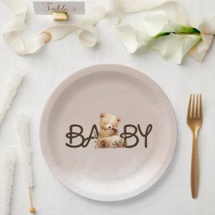 We Can Bearly Wait Watercolor Baby Shower Party Paper Plate