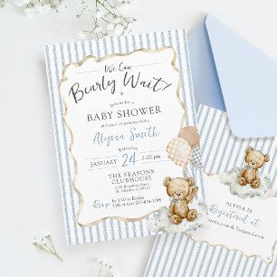 We Can Bearly Wait Watercolor Bear Boy Baby Shower Invitation