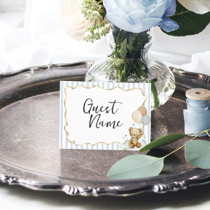We Can Bearly Wait Watercolor Bear Boy Baby Shower Place Card