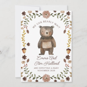 We Can Bearly Wait Watercolor Bear Pregnancy Announcement