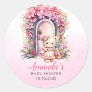 We can bearly wait watercolor pink Baby Shower  Classic Round Sticker