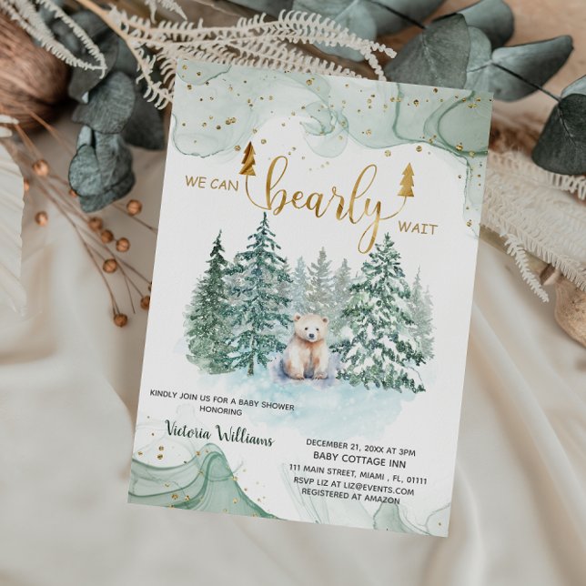 We can bearly wait watercolor winter Baby Shower  Invitation (Creator Uploaded)