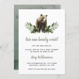 We Can Bearly Wait Watercolor Woodland Baby Shower Invitation
