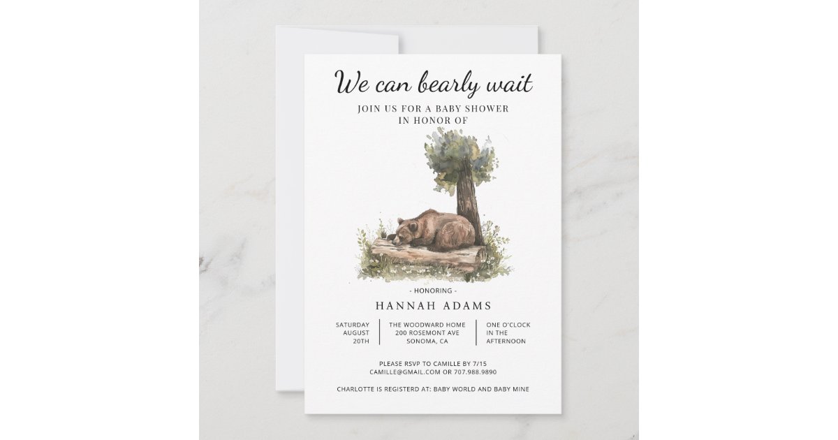 We Can Bearly Wait Way Baby Shower Invitation | Zazzle