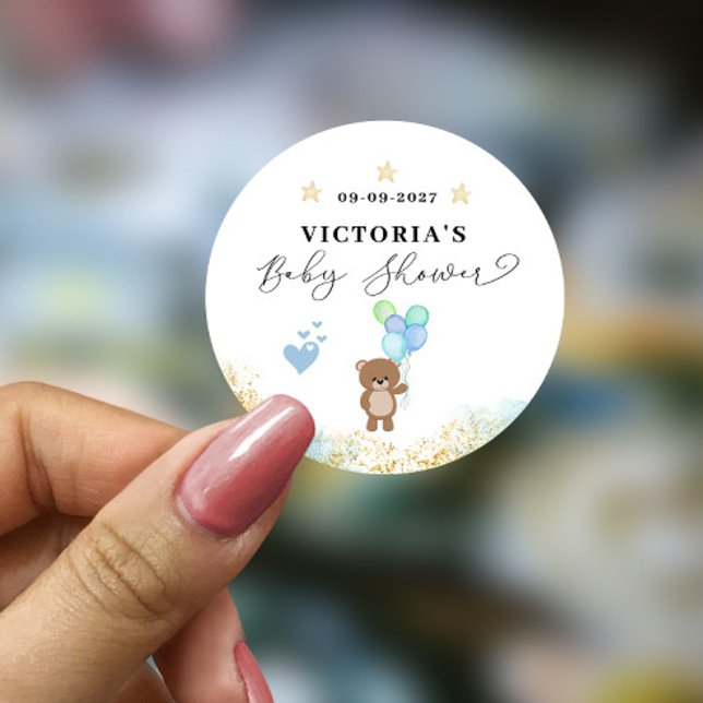 We can Bearly Wait Welcome Baby Shower Classic Round Sticker (Creator Uploaded)