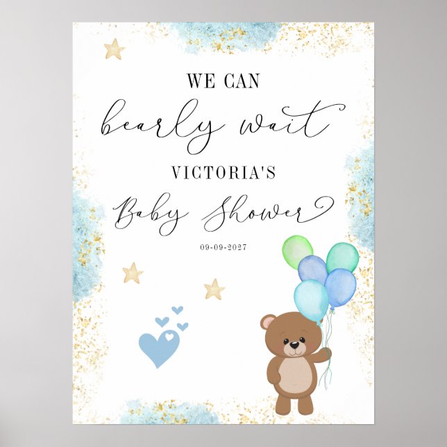 We can Bearly Wait Welcome Baby Shower Poster (Front)