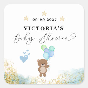 We can Bearly Wait Welcome Baby Shower Square Sticker