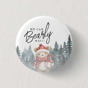 We Can Bearly Wait Winter Baby Shower 3 Cm Round Badge
