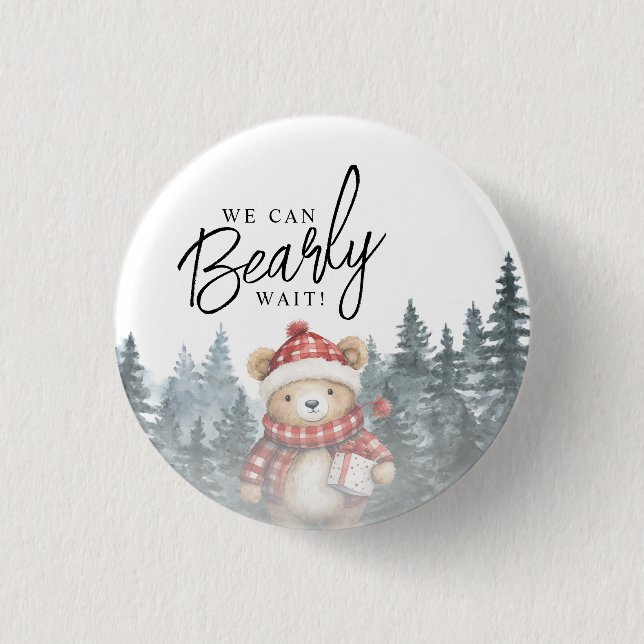 We Can Bearly Wait Winter Baby Shower 3 Cm Round Badge (Front)