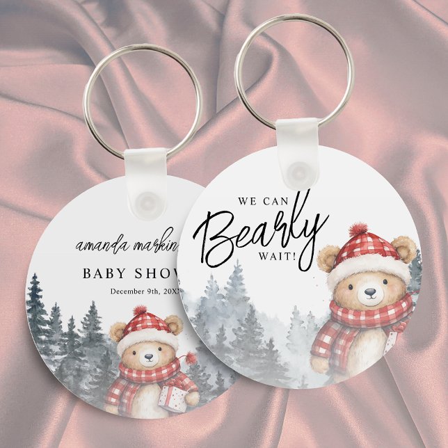 We Can Bearly Wait Winter Baby Shower Key Ring (Creator Uploaded)