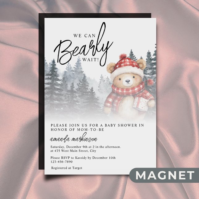 We Can Bearly Wait Winter Baby Shower Magnetic Invitation (Creator Uploaded)
