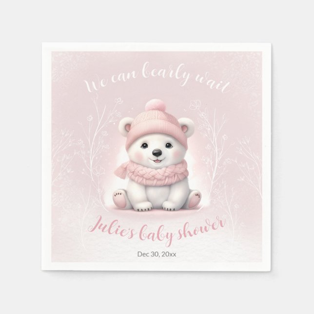 We Can Bearly Wait Winter Baby Shower Napkins (Front)