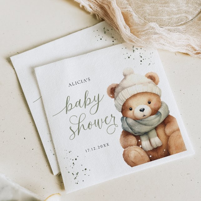 We Can Bearly Wait Winter Baby Shower Paper Napkin (Creator Uploaded)