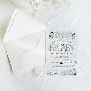 We Can Bearly Wait Winter Bear Baby Boy Shower Acrylic Invitations
