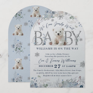We Can Bearly Wait Winter Bear Baby Boy Shower Invitation