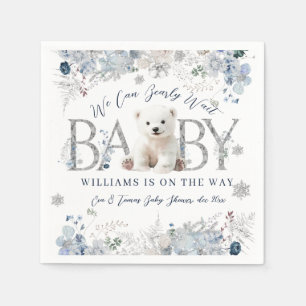 We Can Bearly Wait Winter Bear Baby Boy Shower Napkin