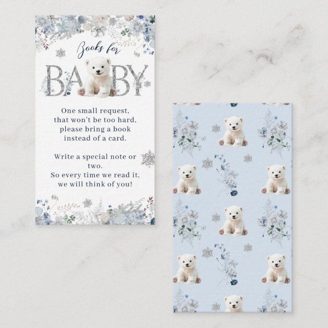 We Can Bearly Wait Winter Bear Baby Shower Books Enclosure Card (Front/Back)