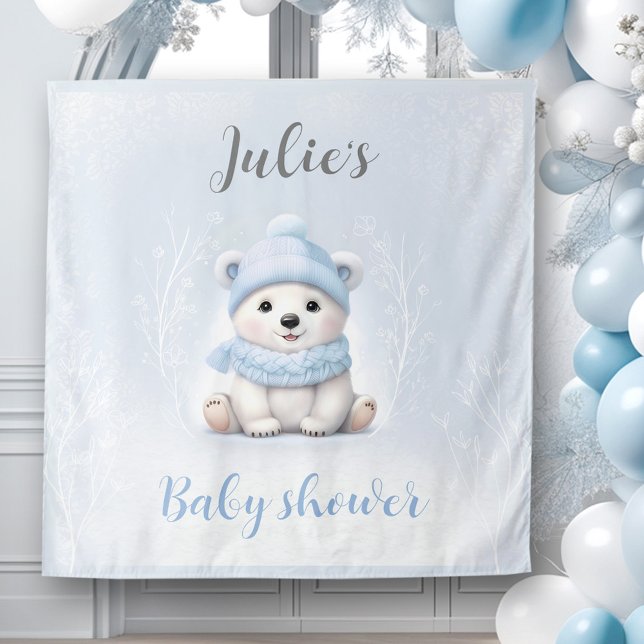 We Can Bearly Wait Winter Boy Baby Shower Backdrop Tapestry (We Can Bearly Wait Winter Boy Baby Shower Backdrop)