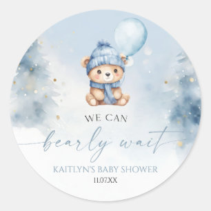 We Can Bearly Wait Winter Teddy Bear Baby Shower Classic Round Sticker