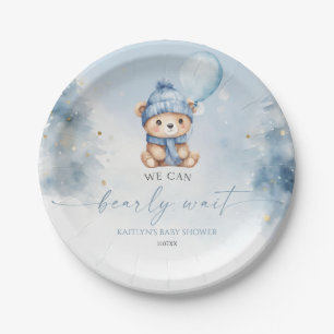 We Can Bearly Wait Winter Teddy Bear Baby Shower Paper Plate
