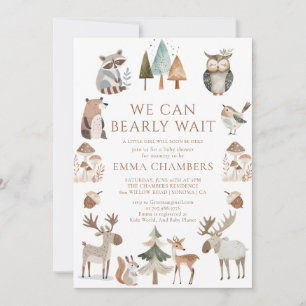 We Can Bearly Wait Woodland Animals Baby Shower Invitation