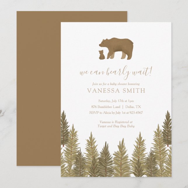 We Can Bearly Wait Woodland Baby Shower Invitation (Front/Back)