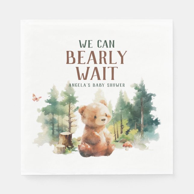 We Can Bearly Wait Woodland Baby Shower Napkins (Front)